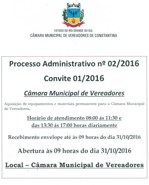 Aviso de Suspensão e Reinicio de Licitação - Convite 01/2016