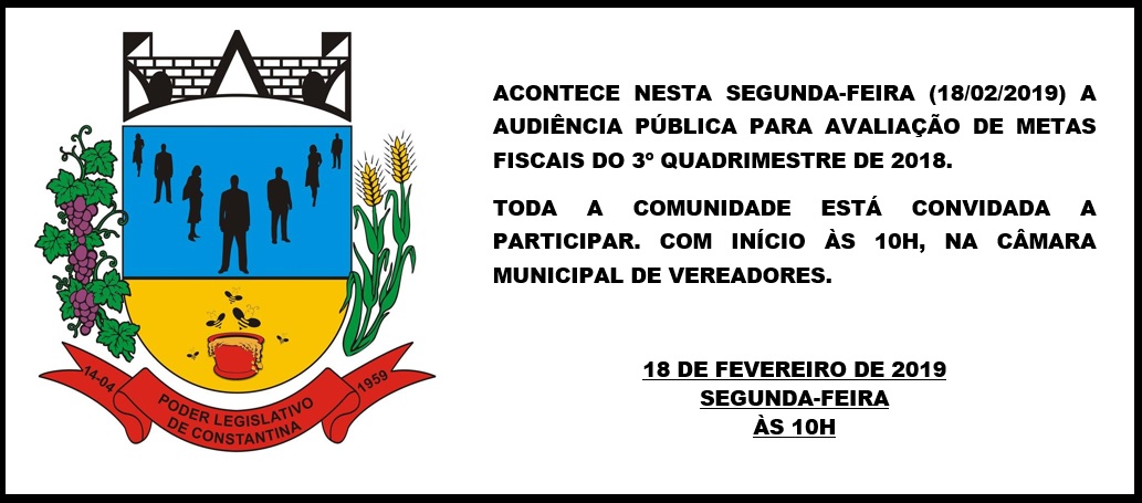 AUDIÊNCIA PÚBLICA PARA AVALIAÇÃO DE METAS FISCAIS DO 3º QUADRIMESTRE DE 2018